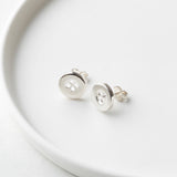 Silver Button Stud Earrings