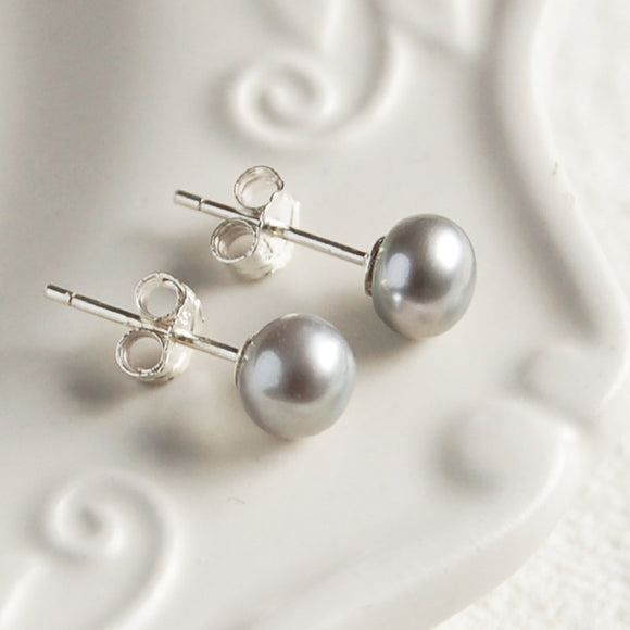 Small Grey Pearl Stud Earrings