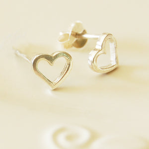 Silver Open Heart Stud Earrings