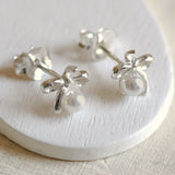 Tiny Bow Pearl Stud Earrings