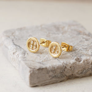 Gold Button Stud Earrings