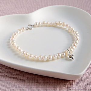 Girl's Seed Pearl Bracelet with Tiny Heart Charm