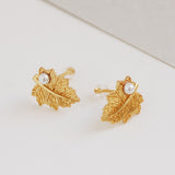 Gold Leaf Pearl Earrings