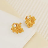 Gold Leaf Pearl Earrings