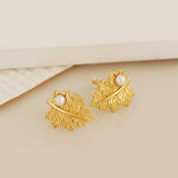 Gold Leaf Pearl Earrings